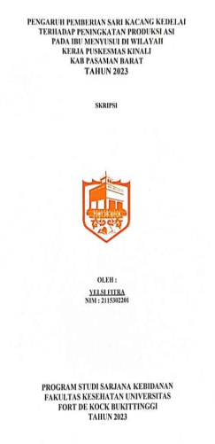 Pengaruh pemberian sari kacang kedelai terhadap peningkatan produksi  ASI pada ibu menyusui di Wilayah Kerja Puskesmas Kinali Kabupaten Pasaman Barat Tahun 2023