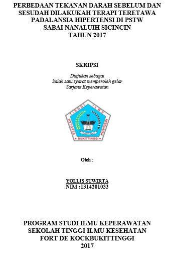 Perbedaan Tekanan Darah Sebelum Dan Sesudah Dilakukan Terapi Tertawa Pada Lansia Hipertensi Di PSTW Sabai Nan Aluih Sicincin Tahun 2017