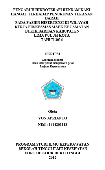 Pengaruh Hidroterapi Rendam Kaki Hangat Terhadap Penurunan Tekanan Darah Pada Pasien Hipertensi di Wilayah Kerja Puskesmas Maek Kecamatan Bukik Barisan Kabupaten Lima Puluh Kota Tahun 2016