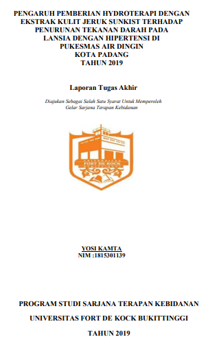 Pengaruh Pemberian Hydroterapi Dengan Ekstrak Kulit Jeruk Sunkist Terhadap Penurunan Tekanan Darah Pada Lansia Dengan Hipertensi Di Pukesmas Air Dingin Kota Padang Tahun 2019