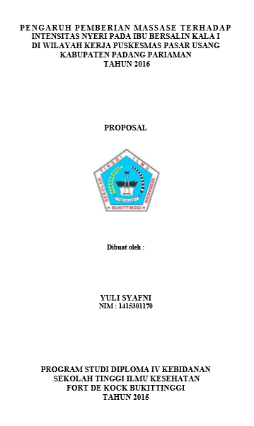 Pengaruh Pemberian Massase Terhadap Intensitas Nyeri Pada Ibu Bersalin Kala 1 di Wilayah Kerja Puskesmas Pasar Usang Kabupaten Padang Pariaman Tahun 2015