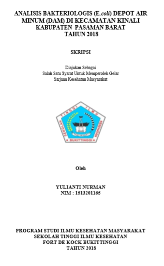 Analisis Bakteriologis (E.coli) Depot Air Minum (DAM) di Kecamatan Kinali Kabupaten Pasaman Barat Tahun 2018