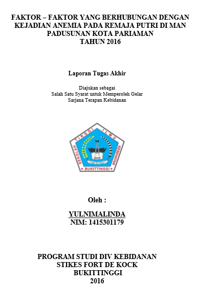 Faktor-Faktor Yang Berhubungan Dengan Kejadian Anemia Pada Remaja Putri Di MAN Padusunan Kota Pariaman Tahun 2016