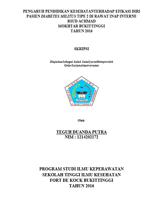 Cover PengaruhPendidikanKesehatan Terhadap Efikasi Diri Pasien Diabetes MilitusTipe 2 Di RawatInap Interne RSUD Achmad Mokhtar Bukittinggi Tahun 2016