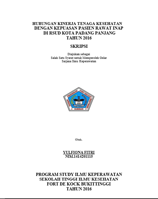 Cover Hubungan Kinerja Tenaga Kesehatan dengan Kepuasan Pasien Rawat Inap di RSUD Kota Padang Panjang Tahun 2016