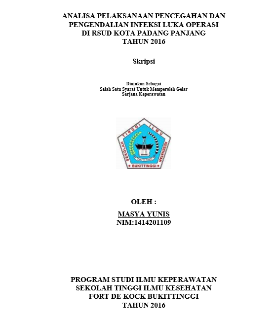 Cover Analisa Pelaksanaan Pencegahan dan Pengendalian Infeksi Luka Operasi di RSUD Kota Padang Panjang Tahun 2016