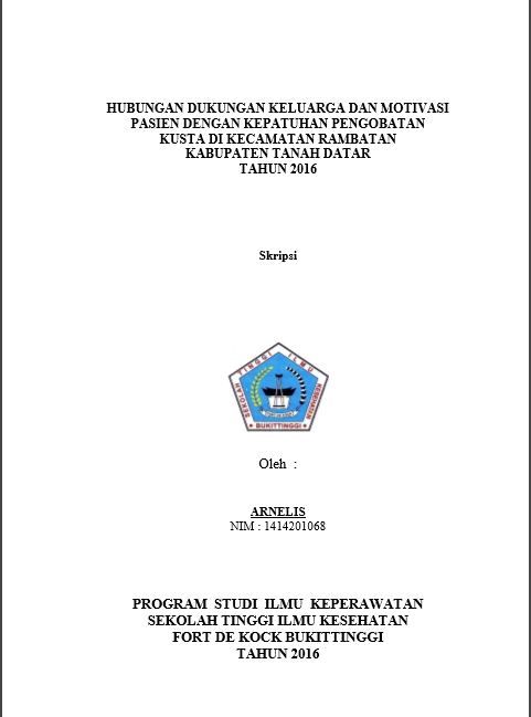 Cover Hubungan Dukungan Keluarga dan Motivasi Pasien dengan Kepatuhan Pengobatan Kusta Di Kecamatan Rambatan  Kabupaten Tanah Datar tahun 2016