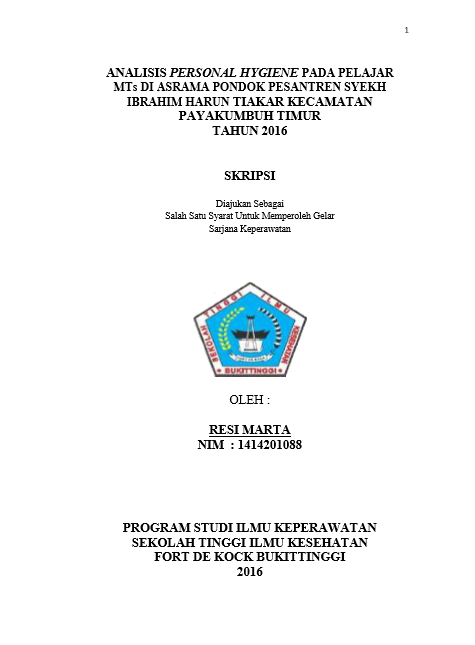 Cover Analisis Personal Hygiene pada Pelajar MTs di Asrama Pondok Pesantren Syekh Ibrahim Harun Tiakar Kecamatan Payakumbuh Timur Tahun 2016