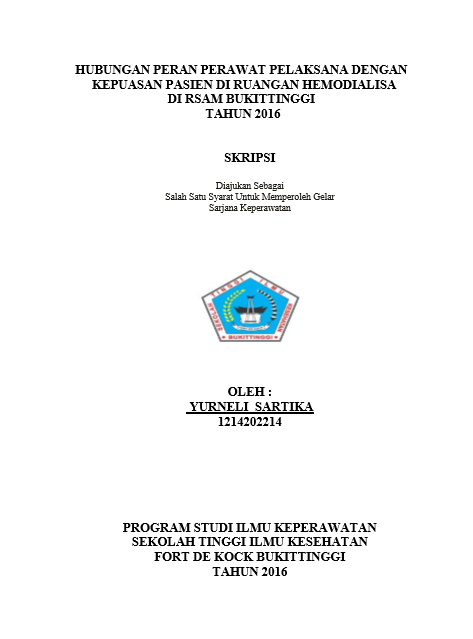 Cover Hubungan Peran Perawat Pelaksana dengan Kepuasan Pasien di Ruangan Hemodialisa di RSAM Bukittinggi Tahun 2016