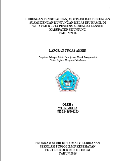 Cover Hubungan Pengetahuan, Motivasi Dan Dukungan Suami Dengan Kunjungan Kelas Ibu Hamil Di Wilayah Kerja Puskesmas Sungai Lansek Tahun 2016