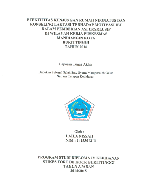 Cover Efektifitas Kunjungan Rumah Neonatus Dan Konseling Laktasi Terhadap Motivasi Ibu Dalam Pemberian ASI Eksklusif Di Wilayah Kerja Puskesmas Mandiangin Kota Bukittinggi Tahun 2015