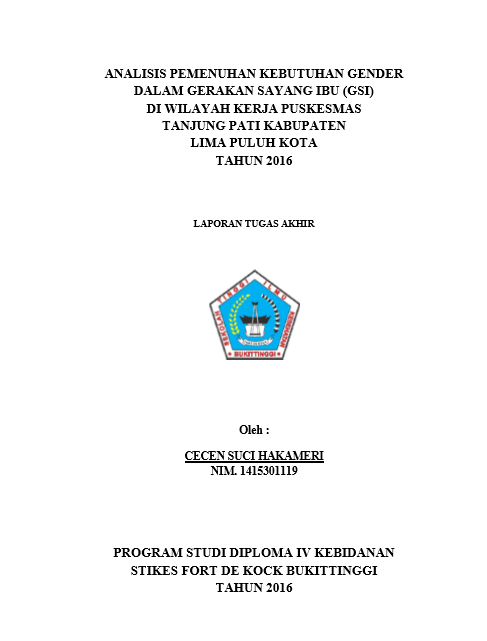 Cover AnalisisPemenuhan Kebutuhan Gender dalam Gerakan Sayang Ibu di Wilayah Kerja Puskesmas Tanjung Pati Kabupaten Lima Puluh Kota Tahun 2016