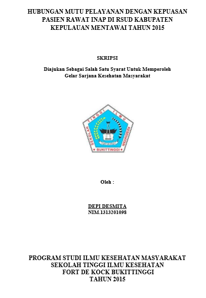 Cover Hubungan Mutu Pelayanan Dengan Kepuasan Pasien Rawat Inap Di RSUD Kabupaten Kepulauan Mentawai Tahun 2015