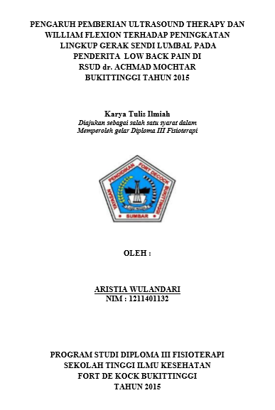 Cover Pengaruh Pemberian Ultrasound Therapy dan William Flexion Exercise Terhadap Peningkatan Lingkup Gerak Sendi Lumbal Pada Penderita Low Back Pain  di RSUD dr. Achmad Mochtar Bukittinggi Tahun 2015