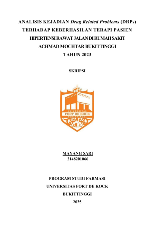 Cover Analysis of Drug Related Problems (DRPs) and Their Impact on the Success of Outpatient Hypertension Therapy at Achmad Mochtar Hospital, Bukittinggi, in 2023