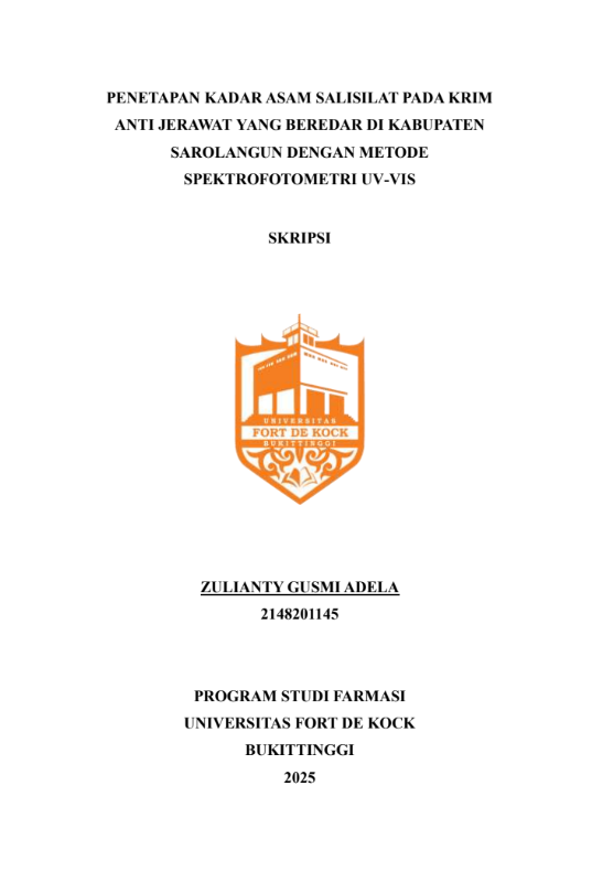 Cover “Penetapan Kadar Asam Salisilat Pada Krim Anti Jerawat Yang Beredar Di Kabupaten Sarolangun Dengan Metode Spektrofotometri UV-Vis