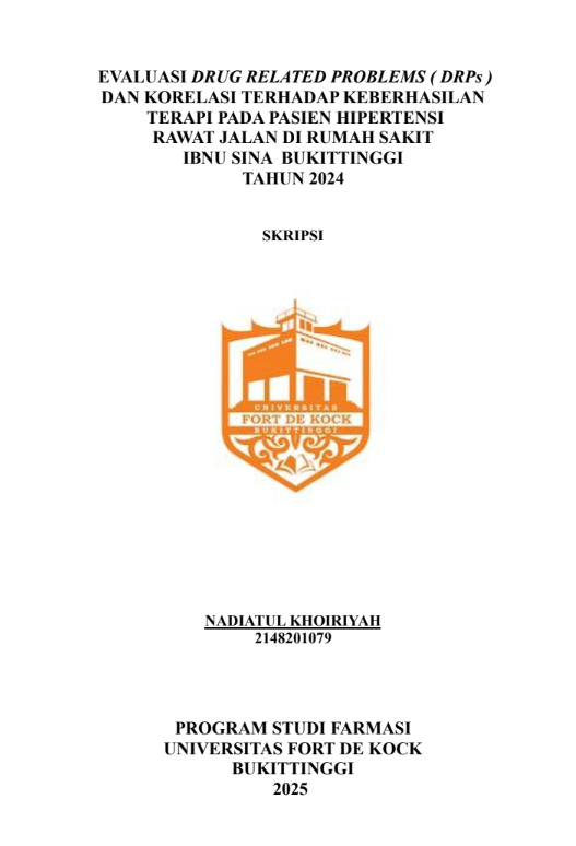 Cover Evaluasi Drug Related Problems ( DRPs) Dan Kolerasi Terhadap Keberhasilan Terapi Pada Pasien Hipertensi Rawat Jalan Di RS Ibnu Sian Bukittinggi