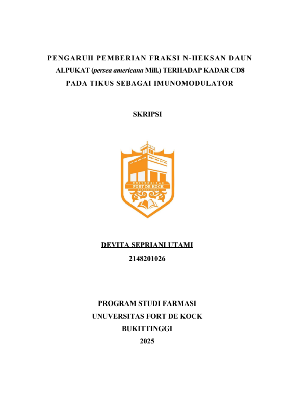 Cover Pengaruh Pemberian Fraksi N-Heksan Daunalpukat (Persea Americana Mill.) Terhadap Kadar Cd8 Pada Tikus Sebagai Imunomodulator